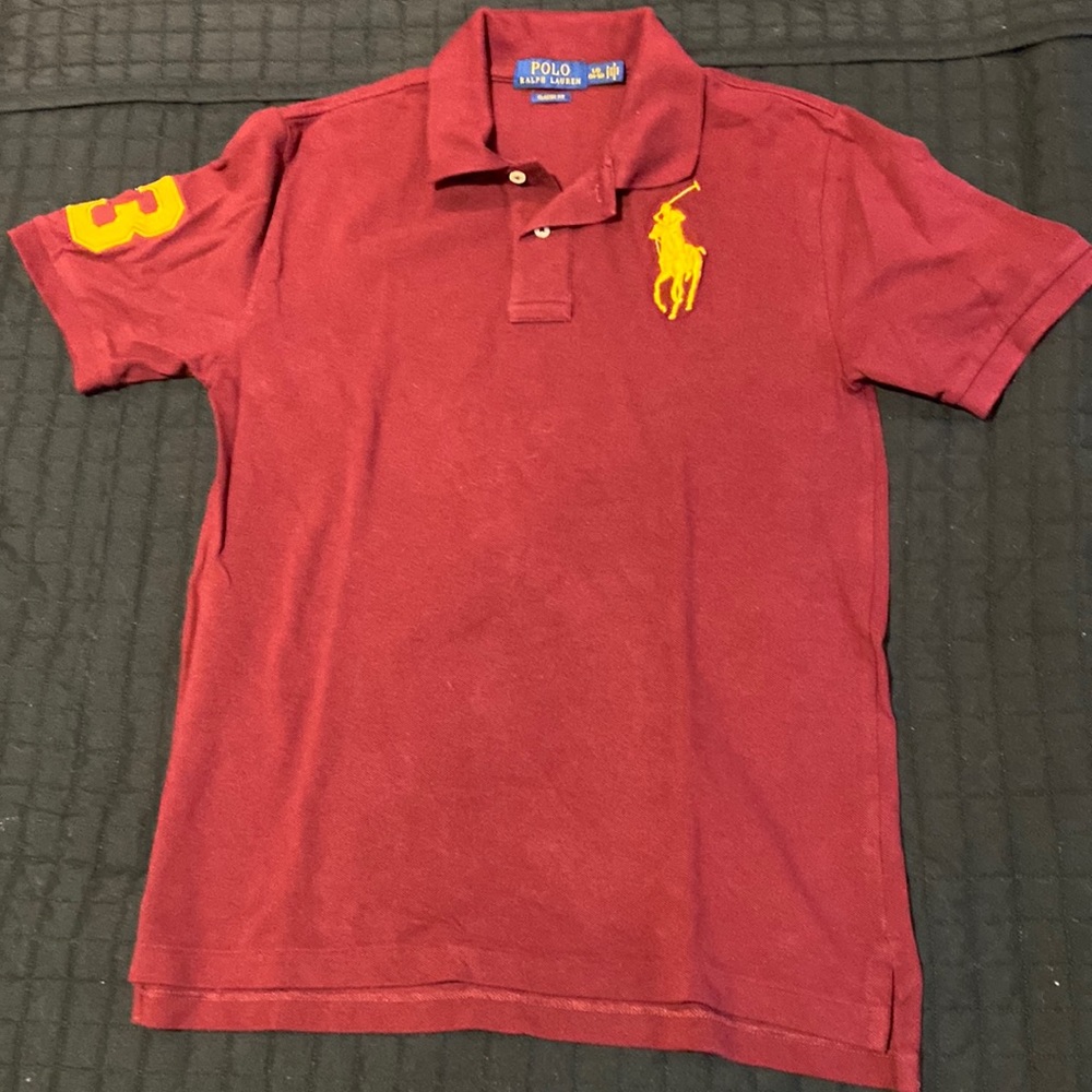 Burgundy and Yellow Polo shirt. Size Boys Large